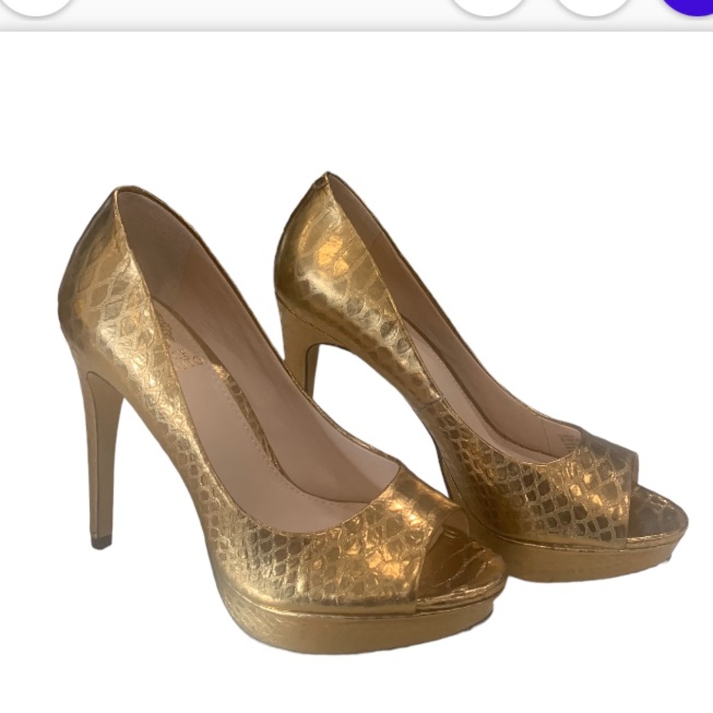 NEW Vince Camuto Women's Open toes Bronze Alligator Platform pumps shoes 6.5